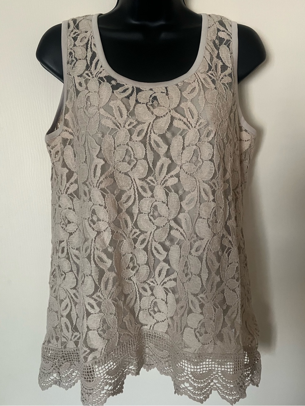 Cable & Gauge Taupe Lace Overlay Sleeveless Camisole